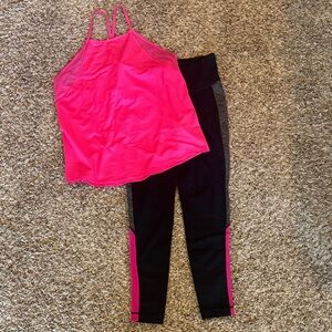 Athleta Women's Pink Performance Tank & Black Leggings Set